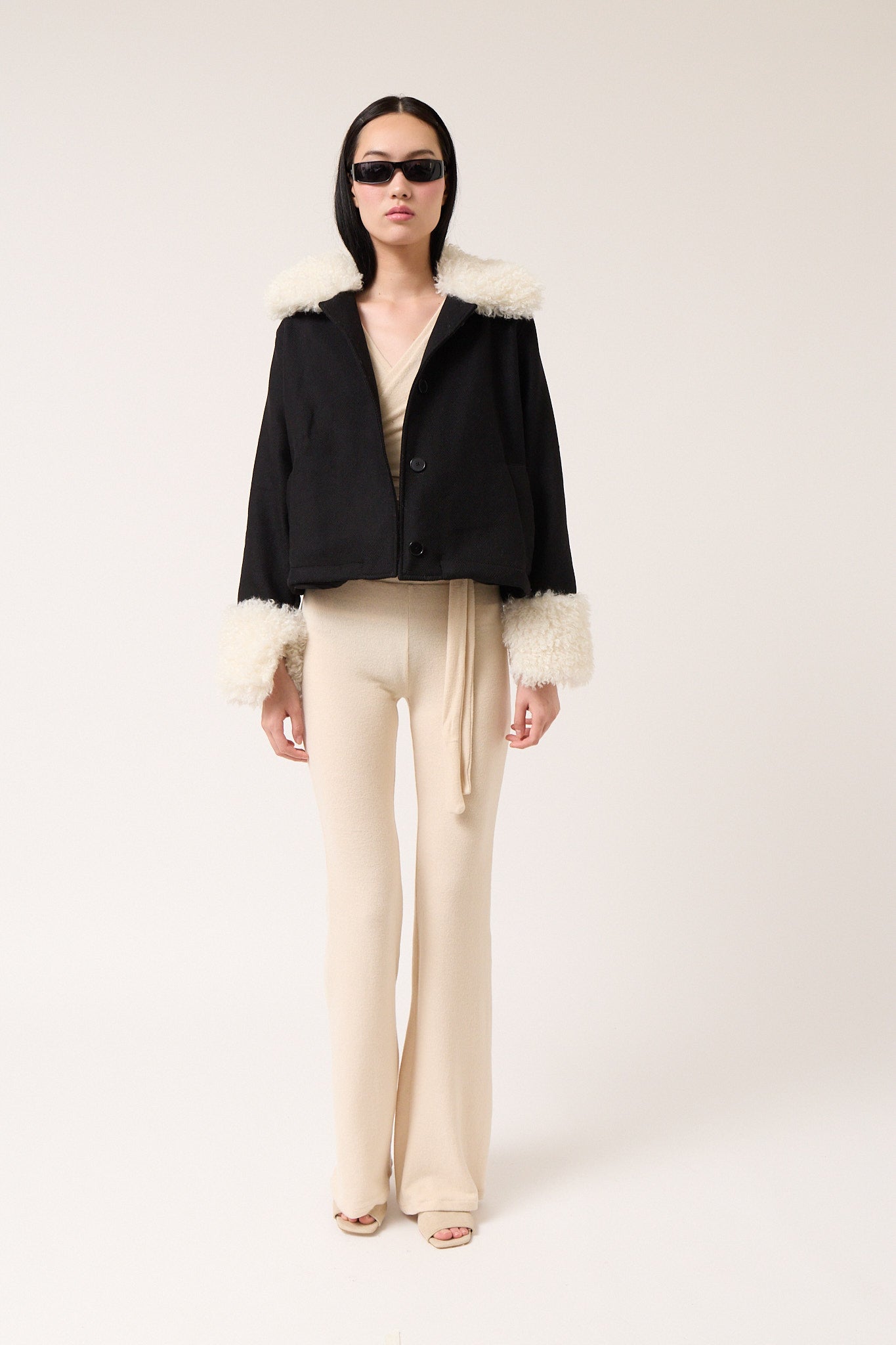 Wool Jacket with Contrast Collar and Cuffs