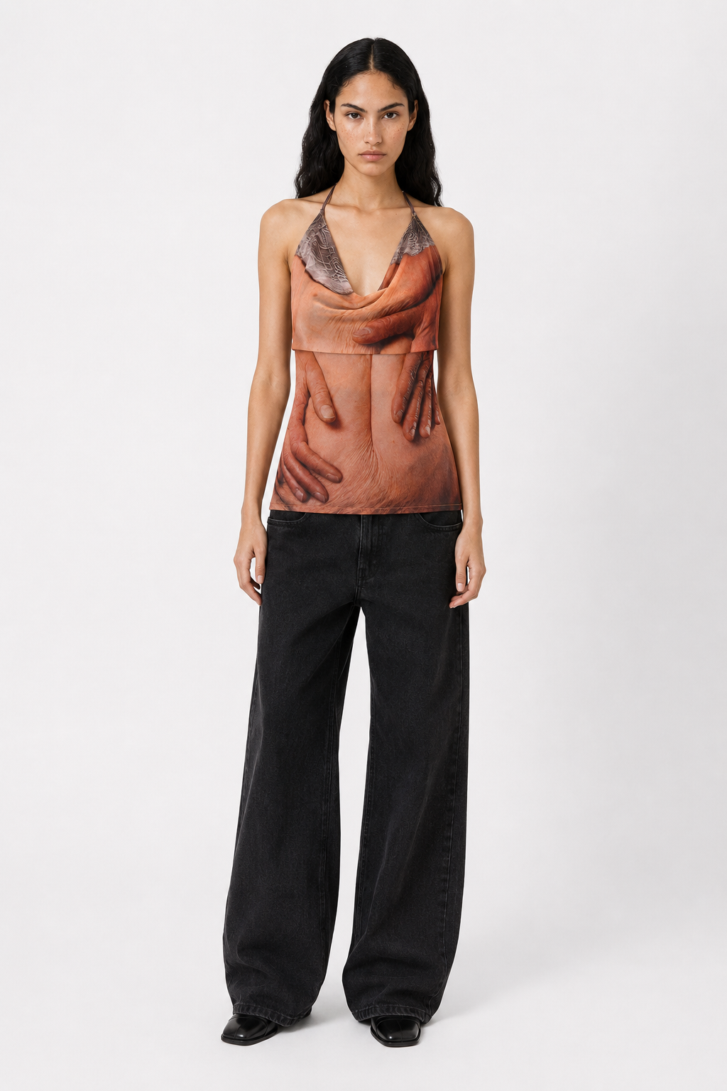 Alba Duque Hands Print Halter Top