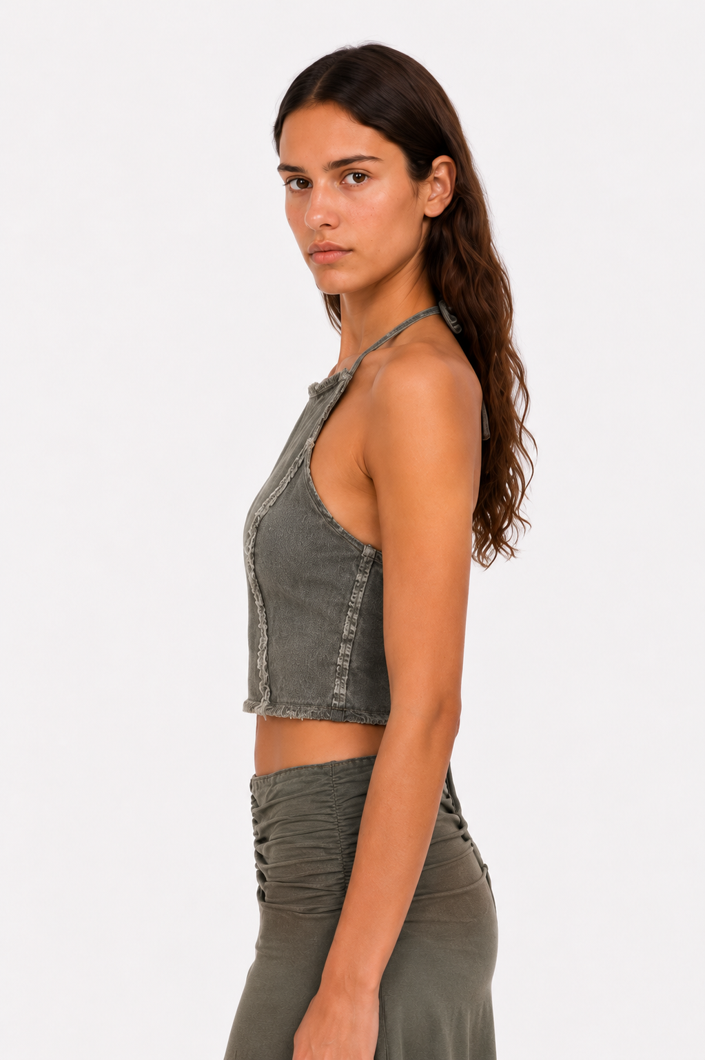 Lace-Up Denim Halter Top