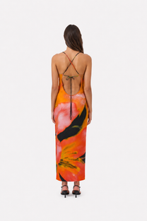 Printed Open Back Maxi Dress – Floral Blur