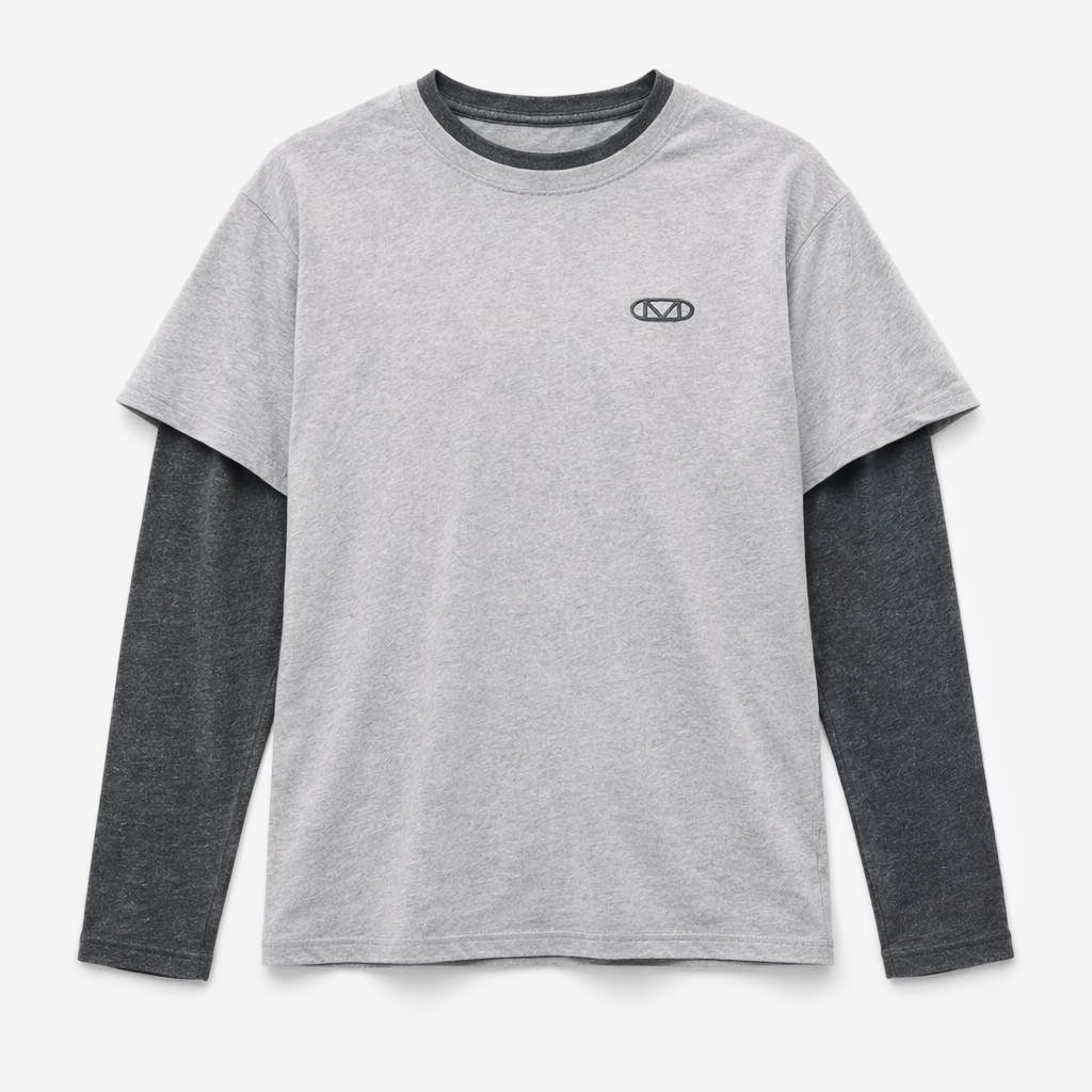 Layered Grey Sleeve T-Shirt - Single Jersey