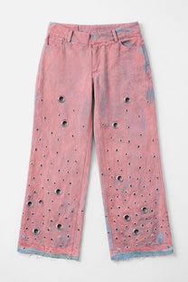 Low-Waisted Pants Eyelets Pink Denim