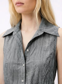 Sleeveless Shirt – Gray Textured Viscose