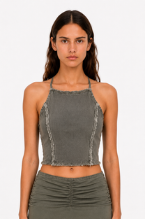 Lace-Up Denim Halter Top