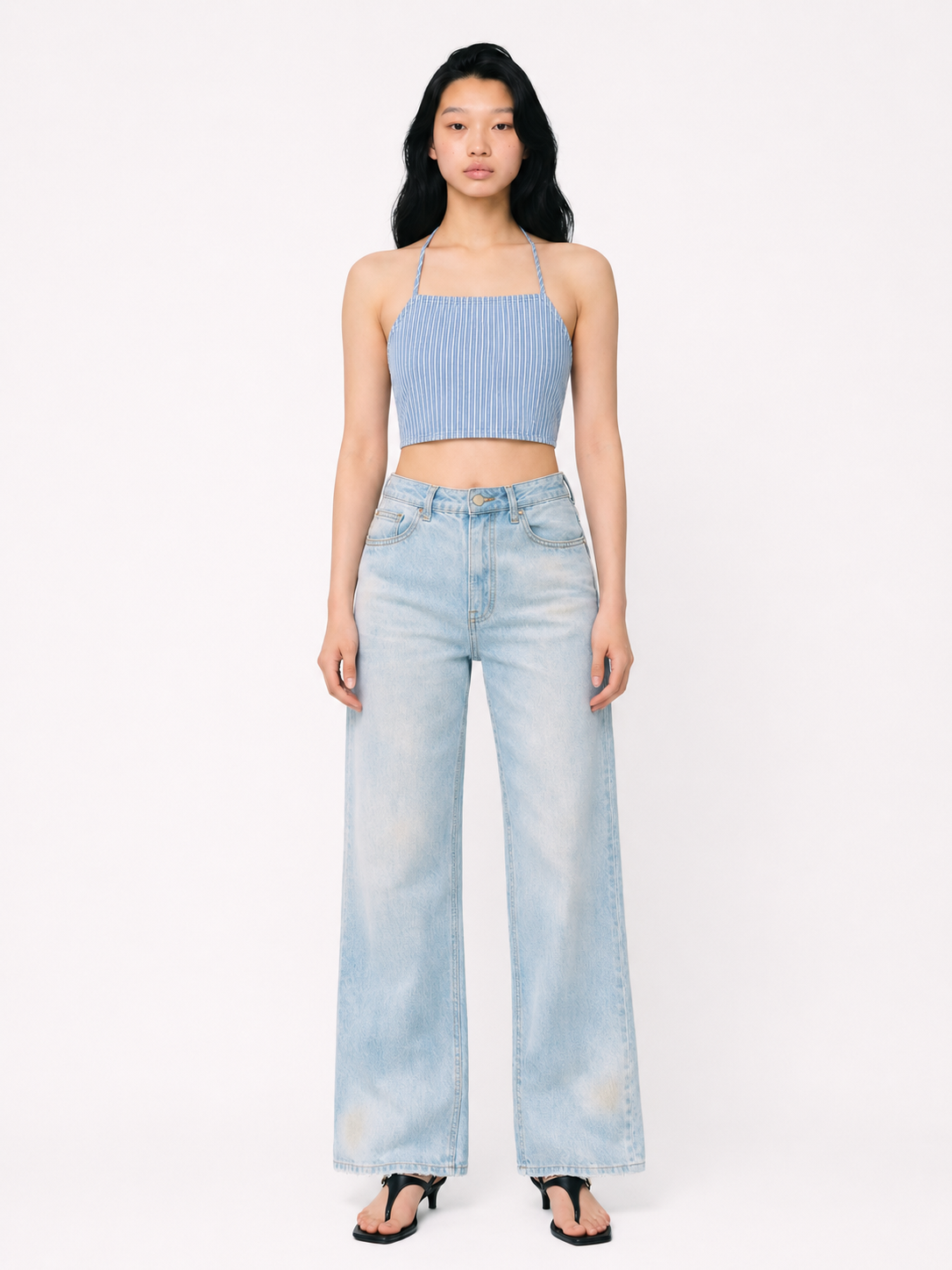 Striped Denim Halter Top