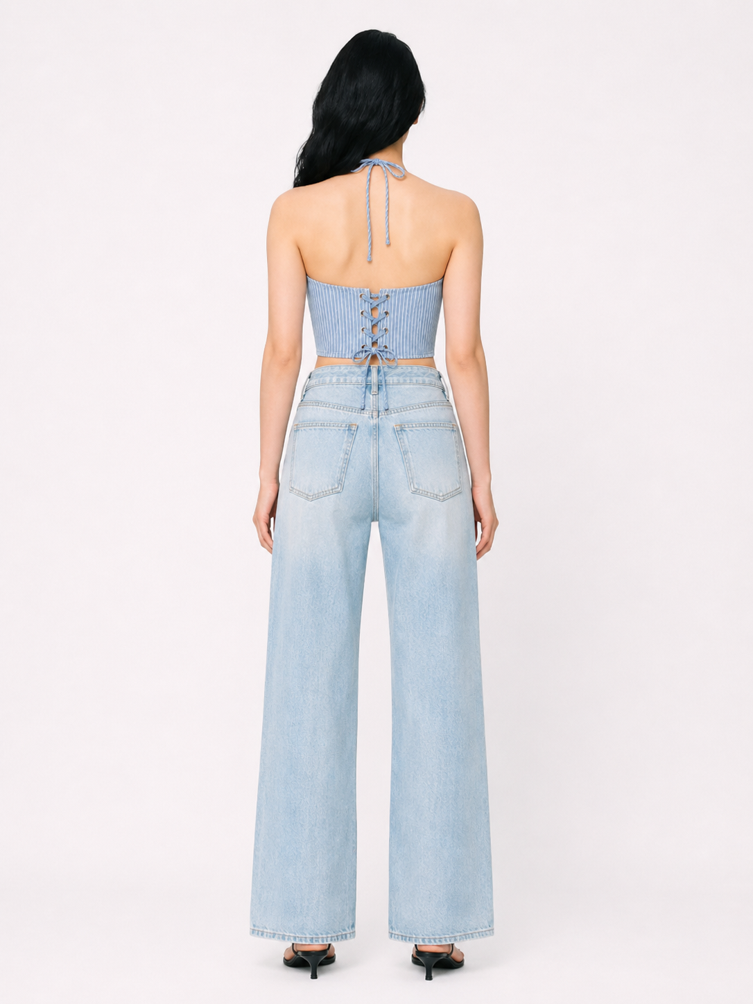 Striped Denim Halter Top