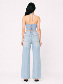 Striped Denim Halter Top