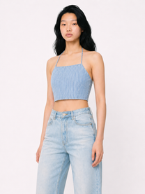 Striped Denim Halter Top