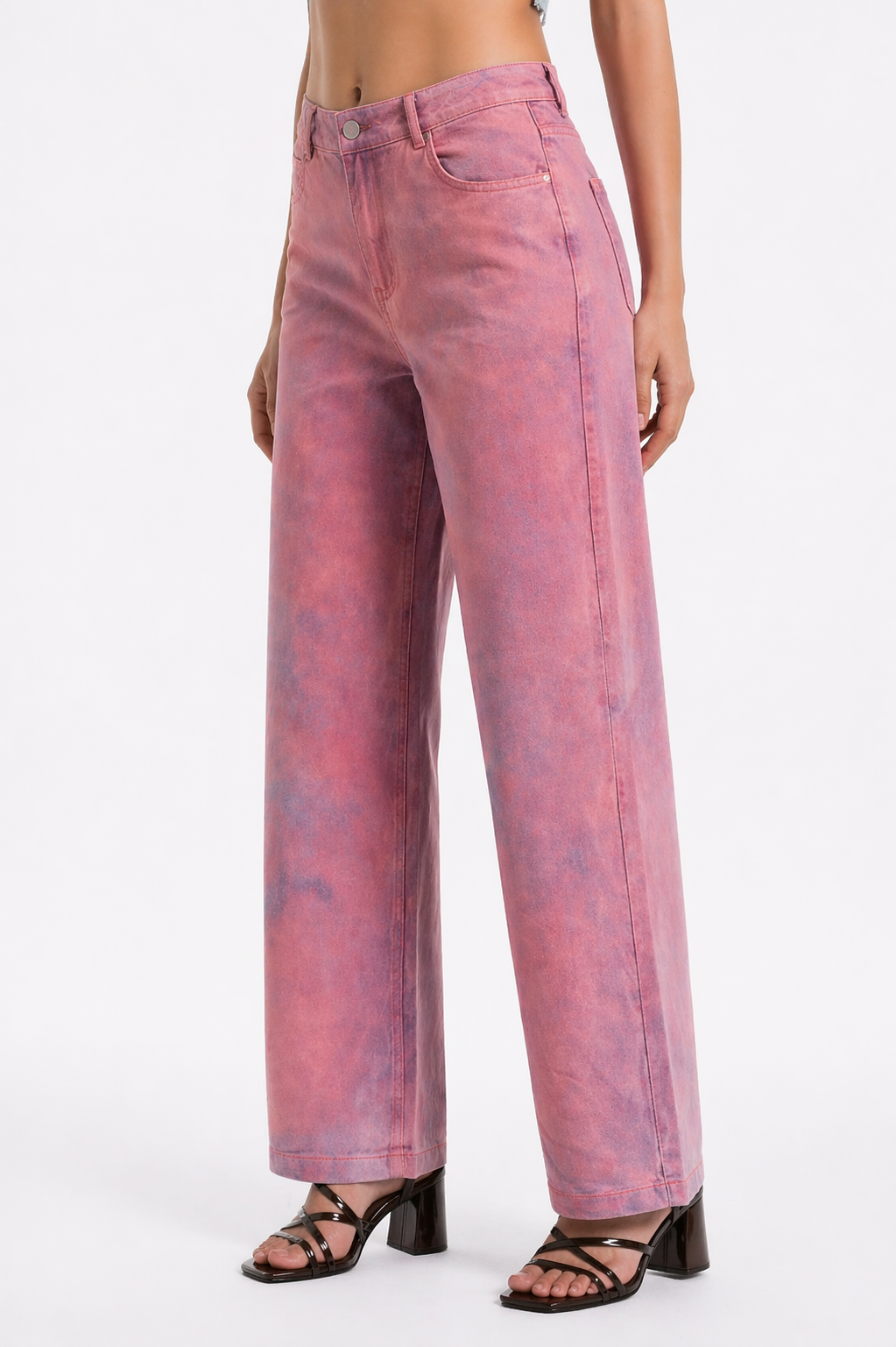 Regular-Waisted Pants - Pink Denim