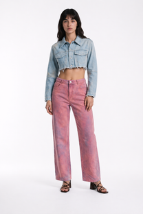Regular-Waisted Pants - Pink Denim
