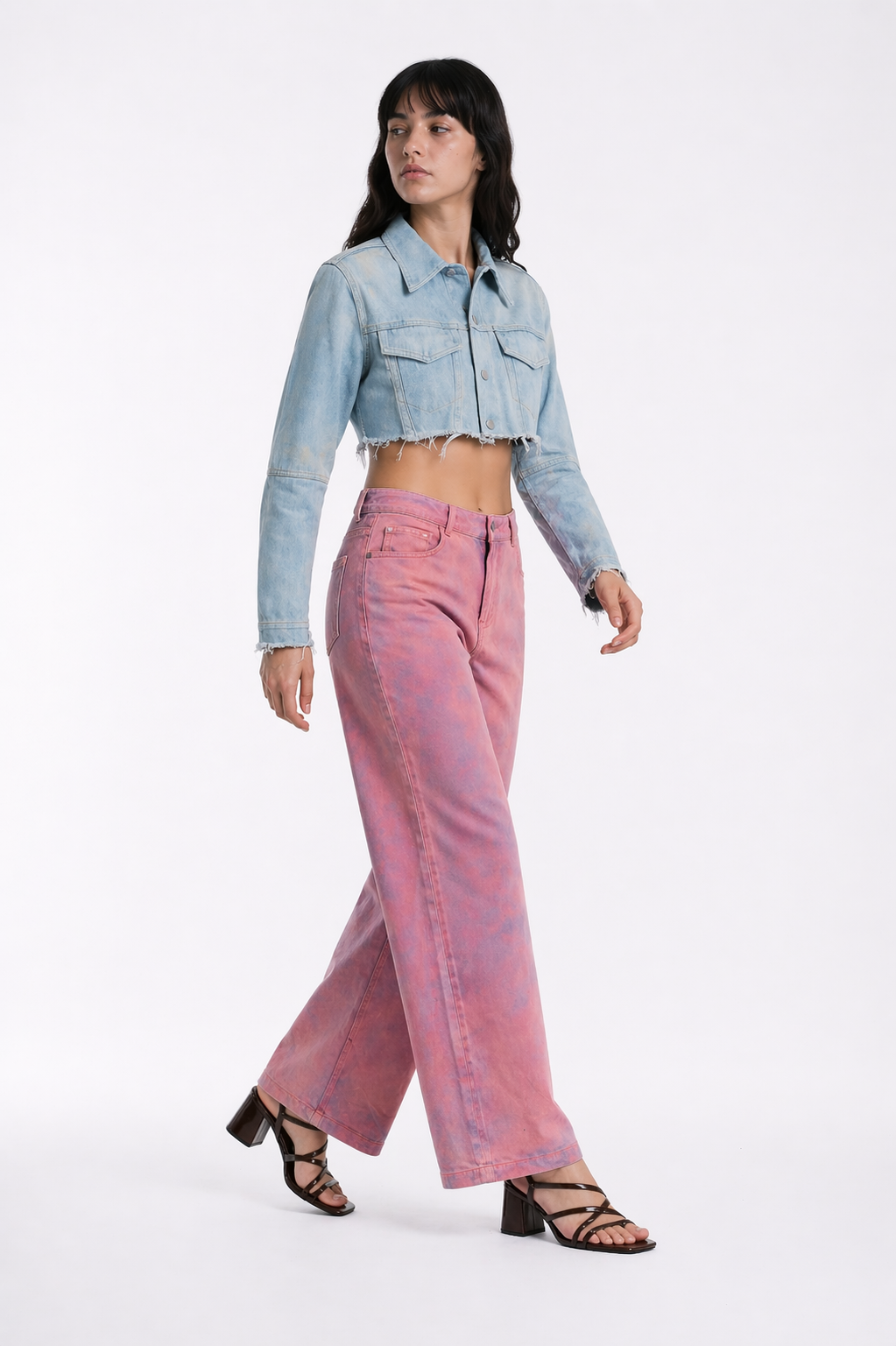 Regular-Waisted Pants - Pink Denim