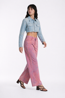 Regular-Waisted Pants - Pink Denim