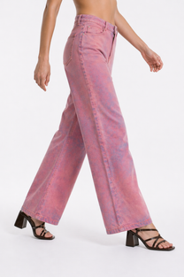 Regular-Waisted Pants - Pink Denim