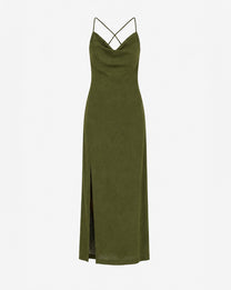 Textured Open Back Maxi Dress Olive