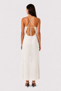 Textured Open Back Maxi Dress Off White