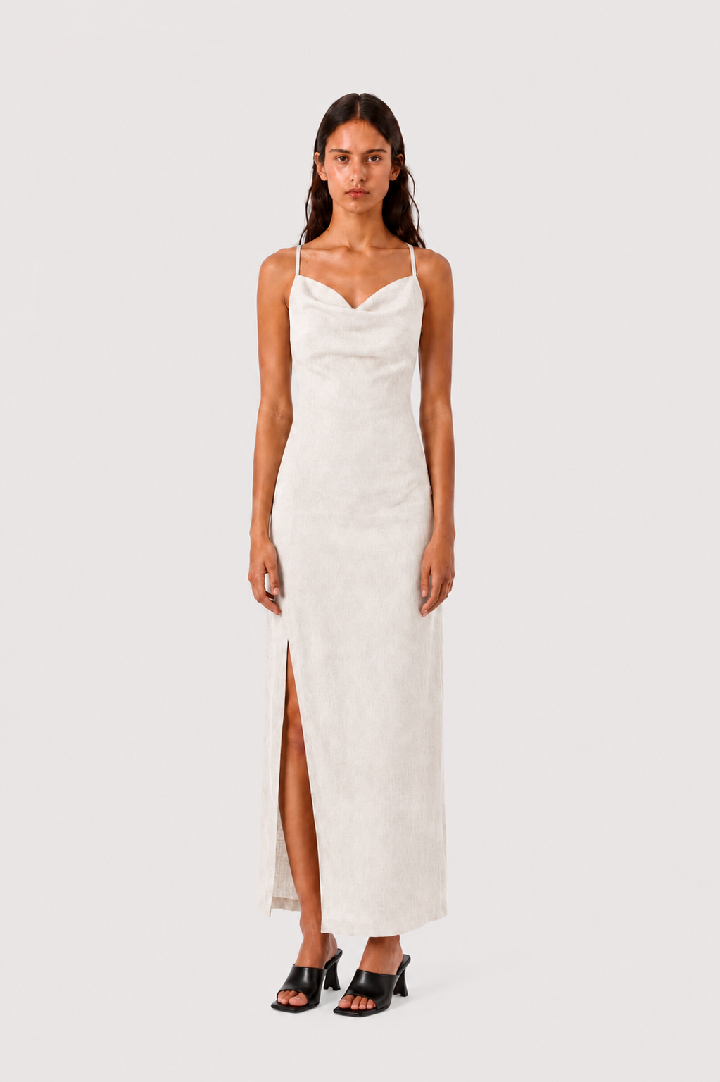 Textured Open Back Maxi Dress Off White