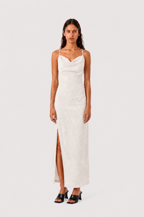 Textured Open Back Maxi Dress Off White