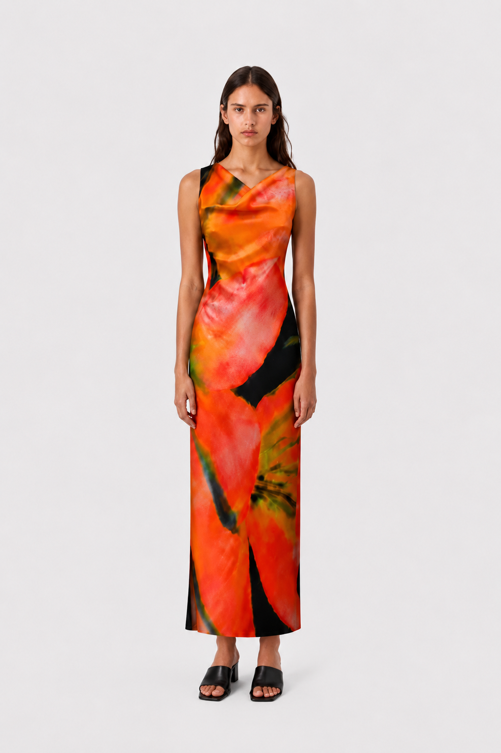 Printed Open Back Maxi Dress – Floral Blur