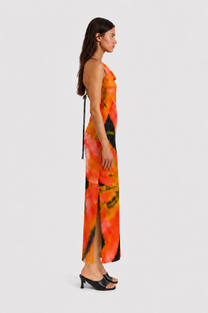 Printed Open Back Maxi Dress – Floral Blur