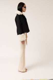 Wool Jacket with Contrast Collar and Cuffs
