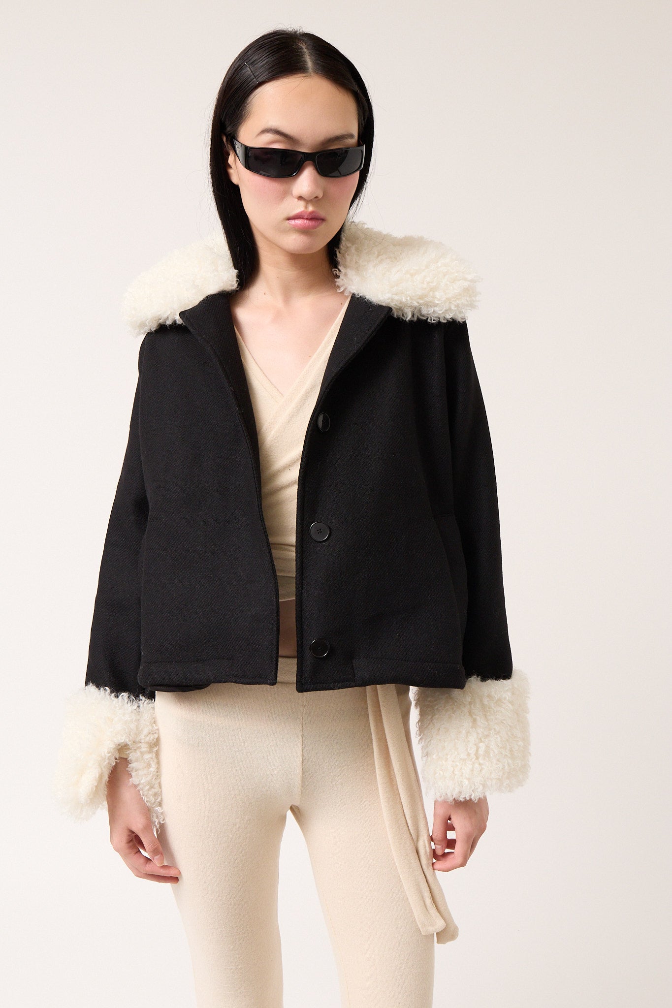 Wool Jacket with Contrast Collar and Cuffs