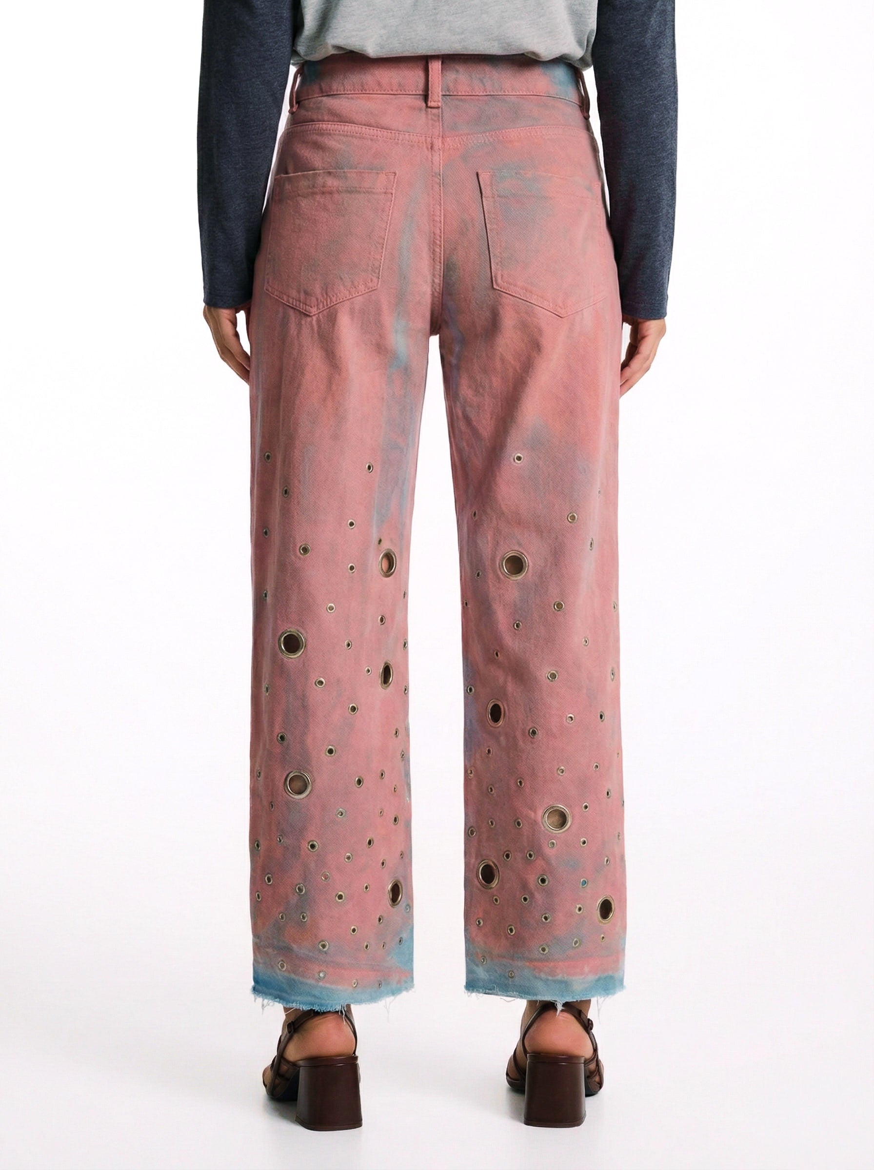 Low-Waisted Pants Eyelets Pink Denim