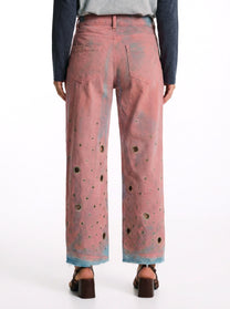 Low-Waisted Pants Eyelets Pink Denim