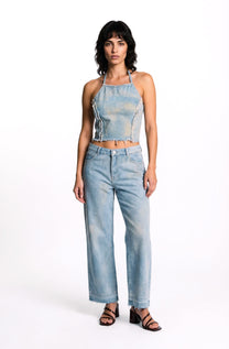 Low-Waisted Pants - Blue Denim