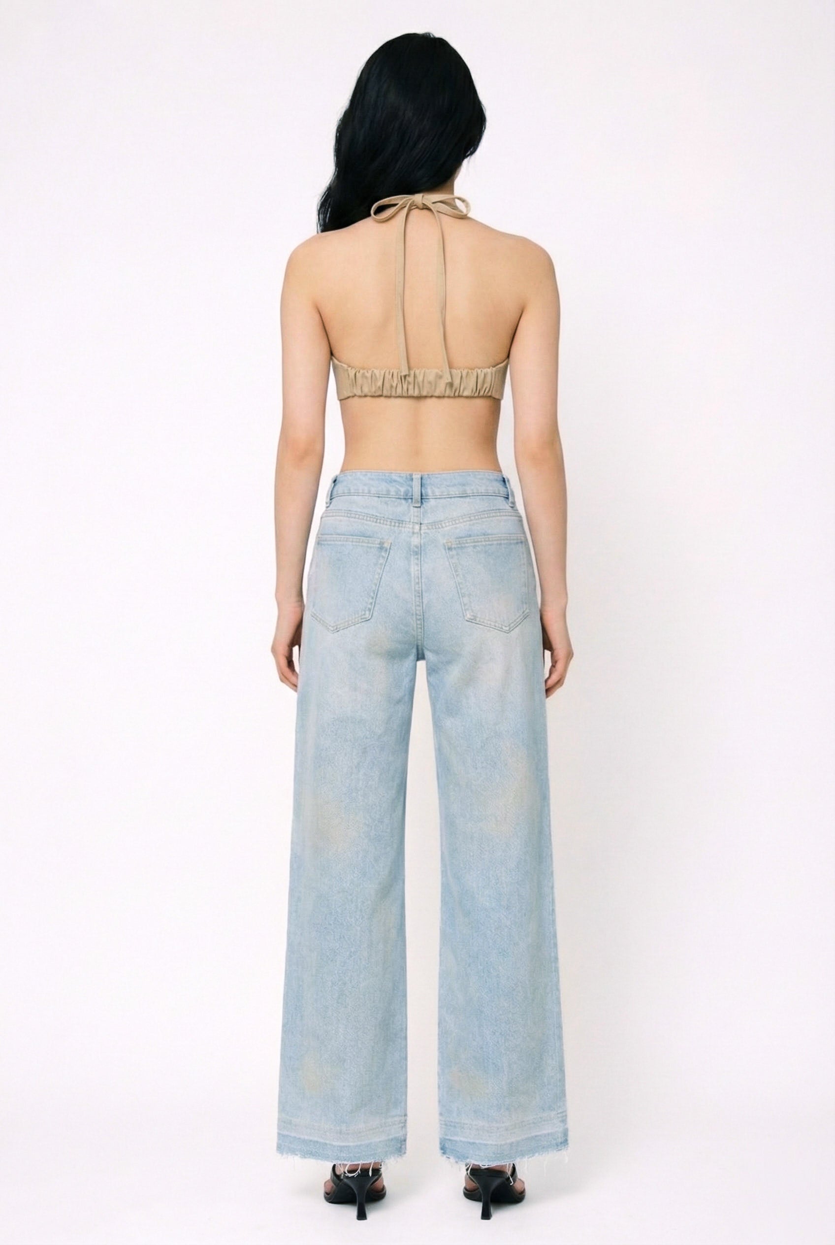 Minimal Bra-Style Top - Beige Cotton Gabardine