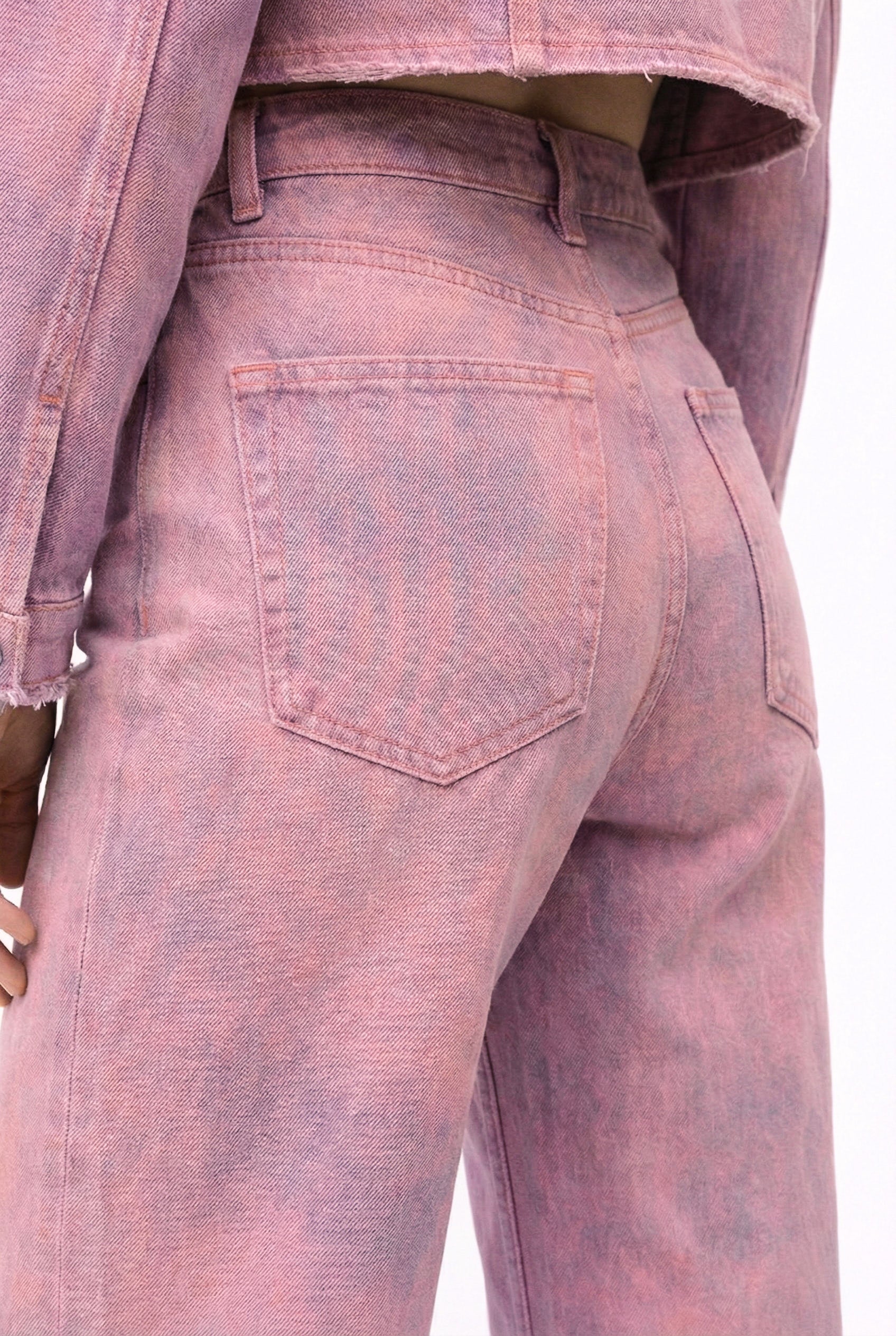 Regular-Waisted Pants - Pink Denim