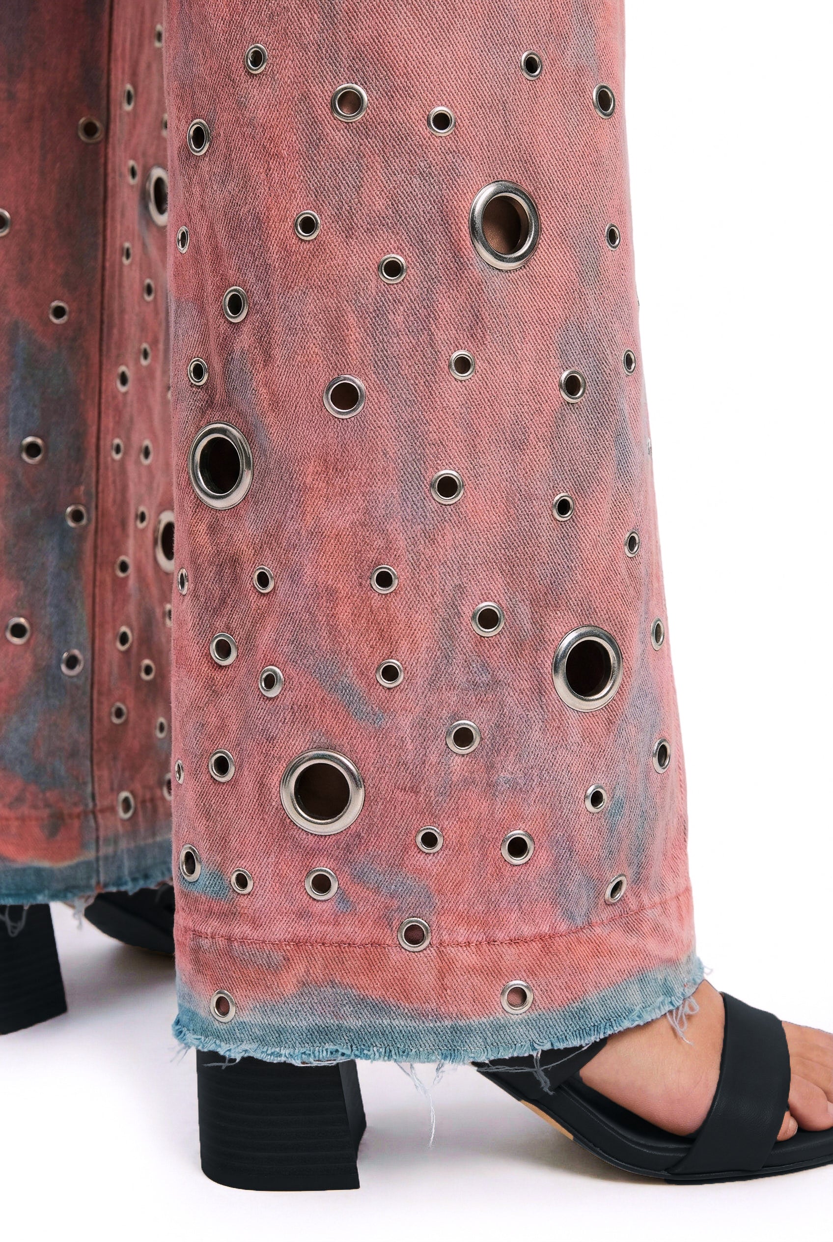 Low-Waisted Pants Eyelets Pink Denim