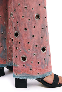 Low-Waisted Pants Eyelets Pink Denim