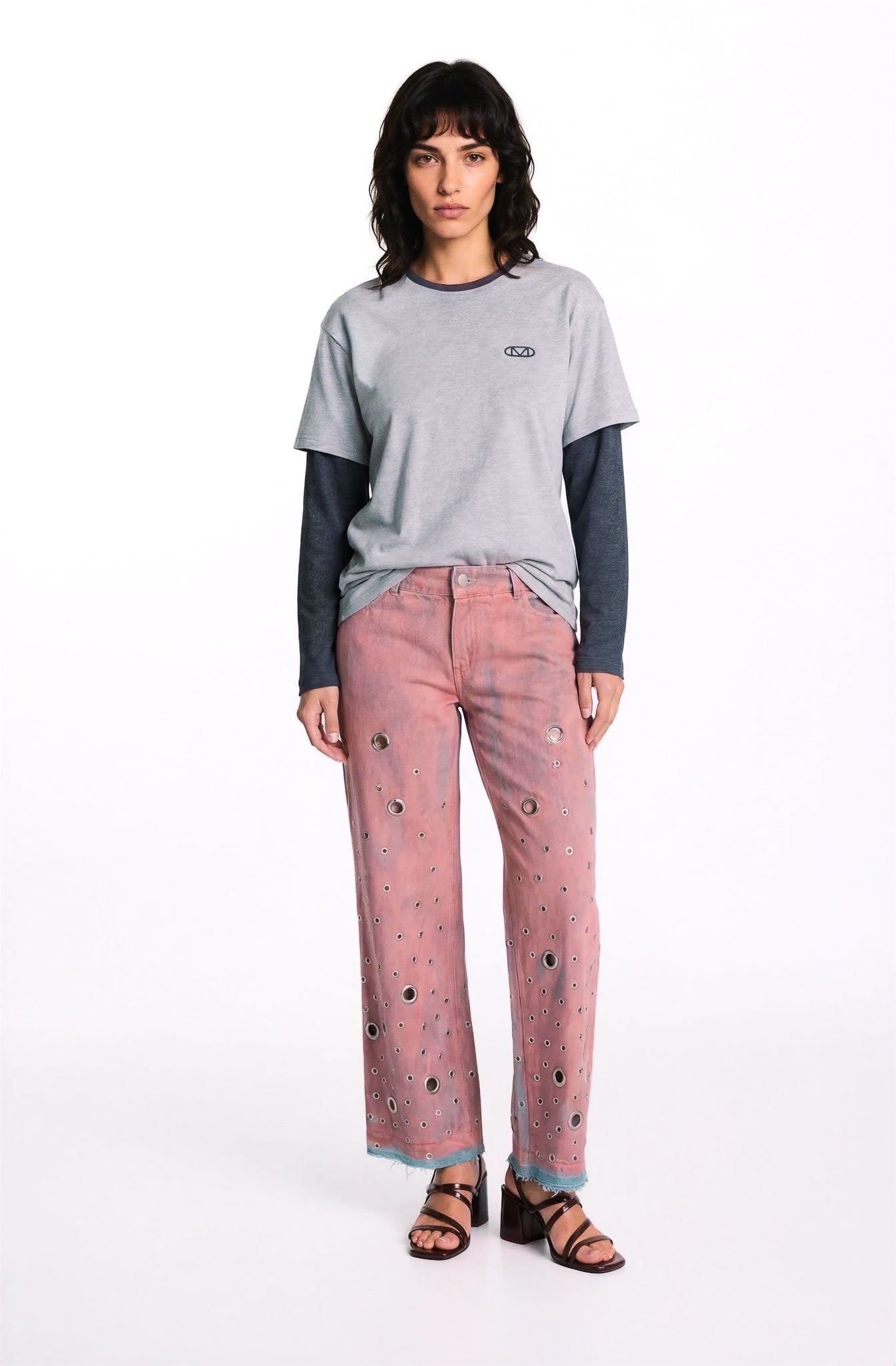 Low-Waisted Pants Eyelets Pink Denim