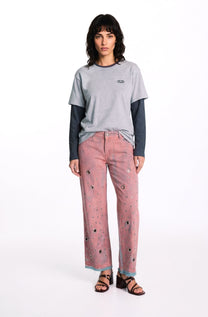Low-Waisted Pants Eyelets Pink Denim