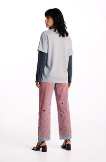 Low-Waisted Pants Eyelets Pink Denim