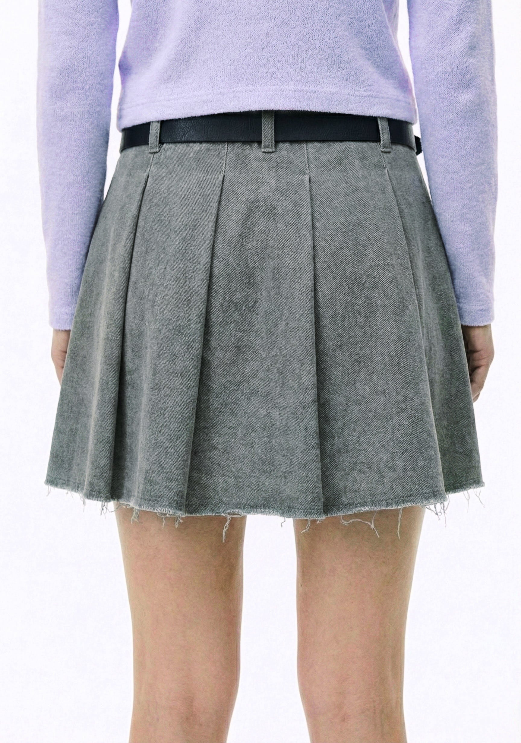 Pleated Skirt - Gray Denim
