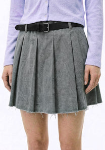 Pleated Skirt - Gray Denim