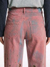 Low-Waisted Pants Eyelets Pink Denim