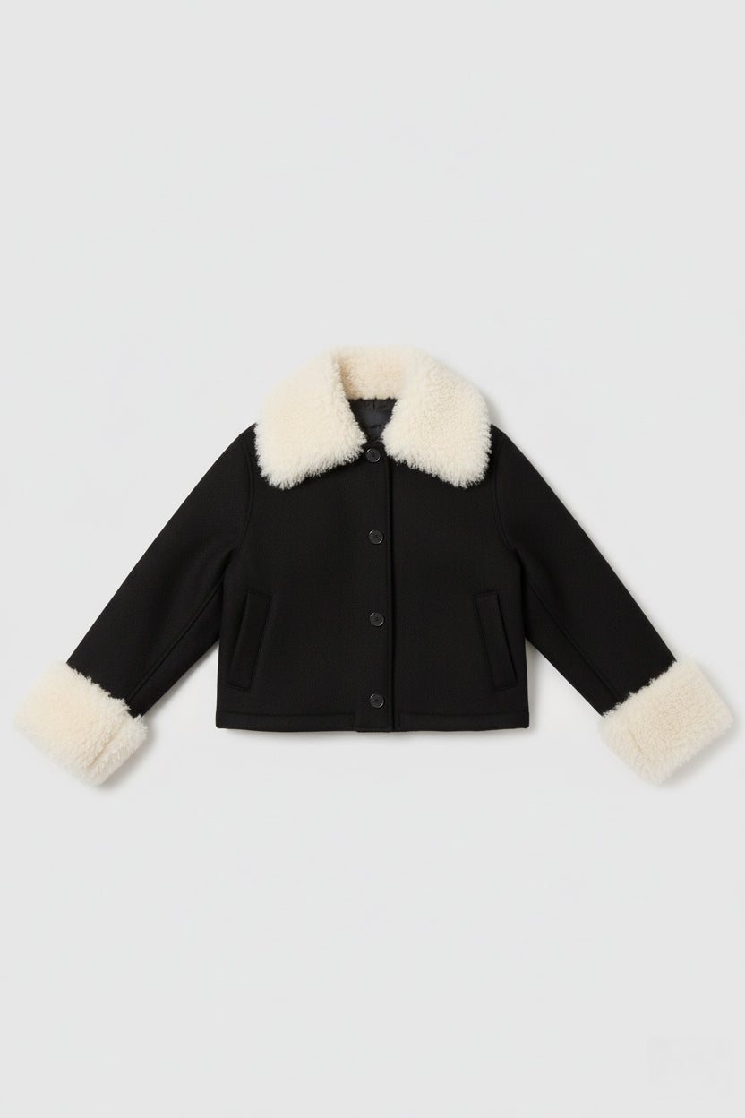 Wool Jacket with Contrast Collar and Cuffs