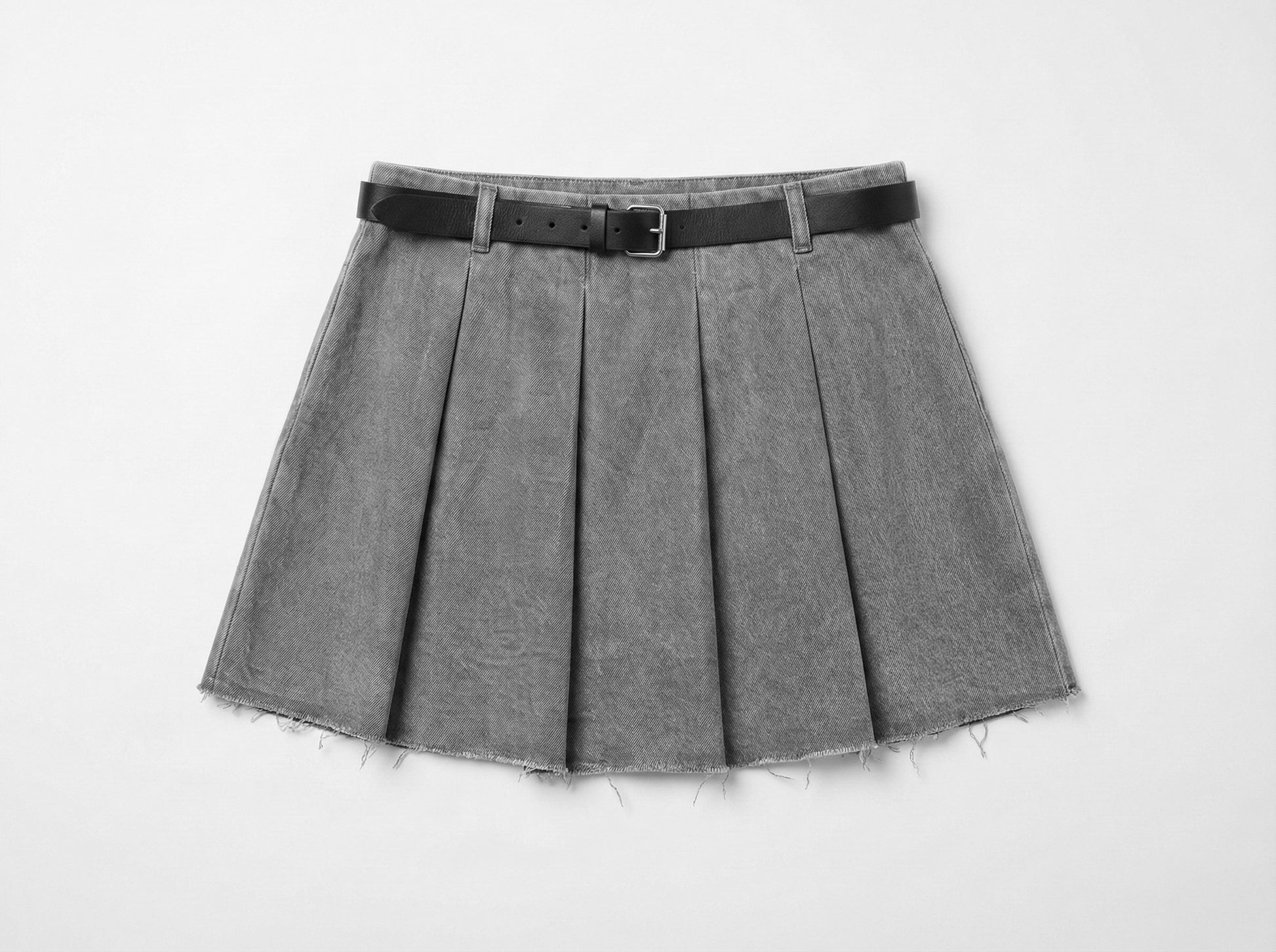 Pleated Skirt - Gray Denim