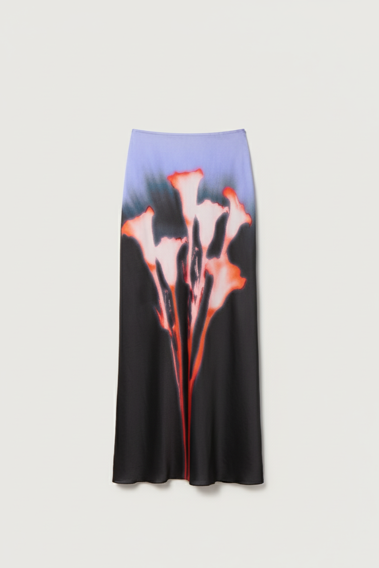 Dark Floral Long Printed Skirt