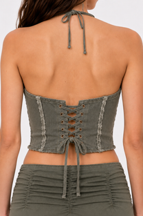 Lace-Up Denim Halter Top