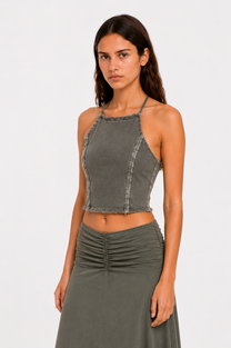 Lace-Up Denim Halter Top