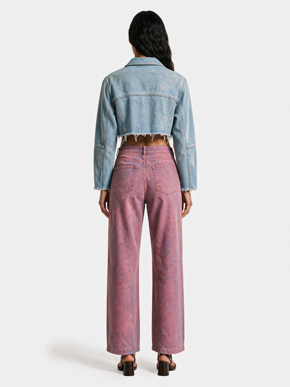 Pink denim pants, back view