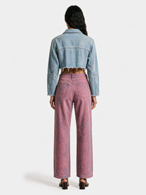 Pink denim pants, back view