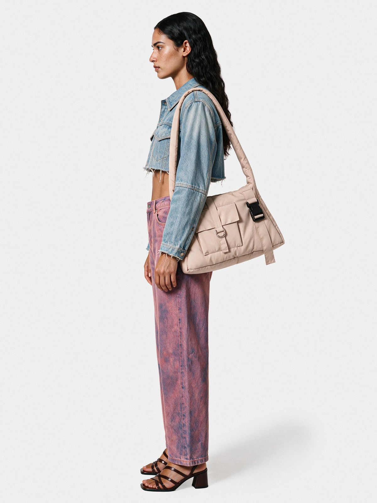 Pink denim pants, side view